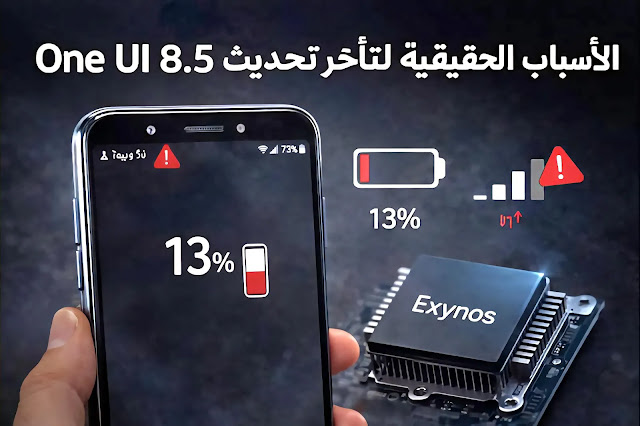 لماذا لا يصل تحديث One UI 8.5 لهاتفي؟ الأسباب والحل الحقيقي صورة توضيحية تشرح الأسباب التقنية لتأخر تحديث One UI 8.5 على هواتف سامسونج