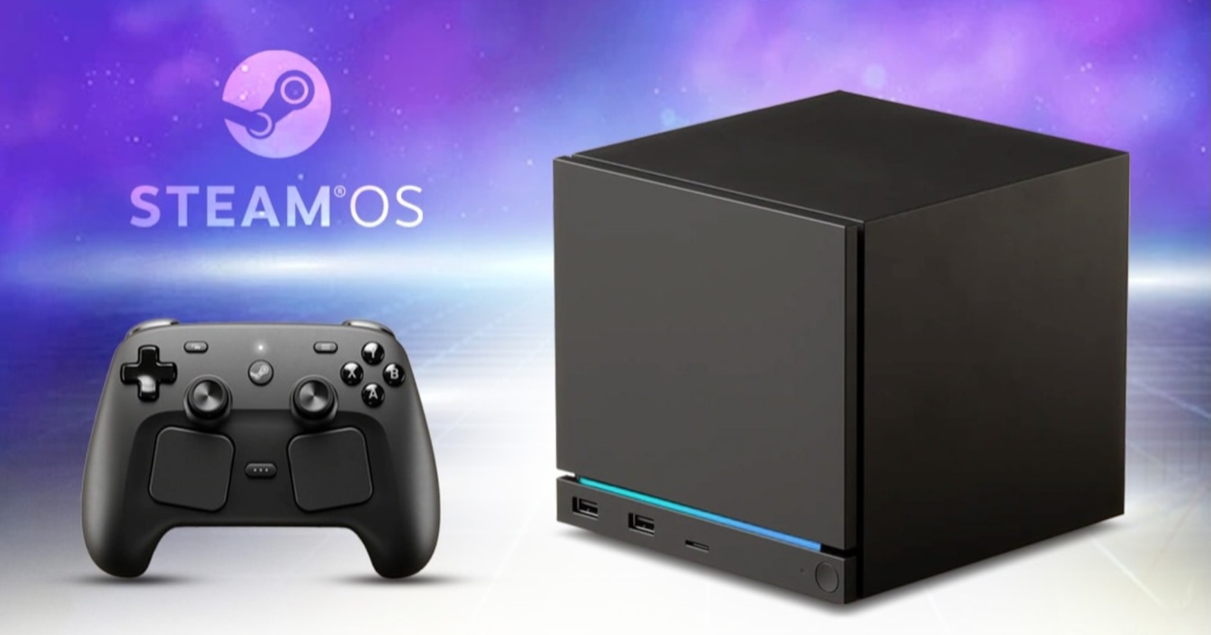 جهاز منصة Steam Machine الرسمي باللون الأسود المطفي بجانب أغطية واجهة خشبية فاخرة ومضاء بنور الشمس الطبيعي ليعبر عن صدمة أسعار Valve وشروط حجز المنصة الجديدة