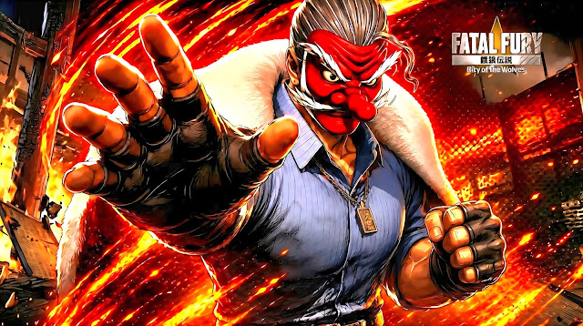 تصميم احترافي يعرض عودة Mr. Karate إلى سلسلة Fatal Fury بعد 25 عامًا مع أجواء قتالية ملحمية وإضاءة سينمائية عالية الجودة
