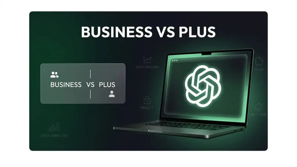 مقارنة بين ChatGPT Plus وChatGPT Business توضح الفرق بين استخدام الذكاء الاصطناعي بشكل فردي مقابل العمل ضمن فريق في بيئة الشركات