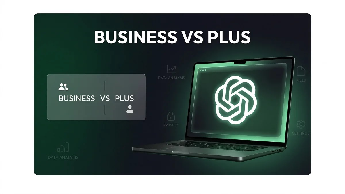 مقارنة بين ChatGPT Plus وChatGPT Business توضح الفرق بين استخدام الذكاء الاصطناعي بشكل فردي مقابل العمل ضمن فريق في بيئة الشركات