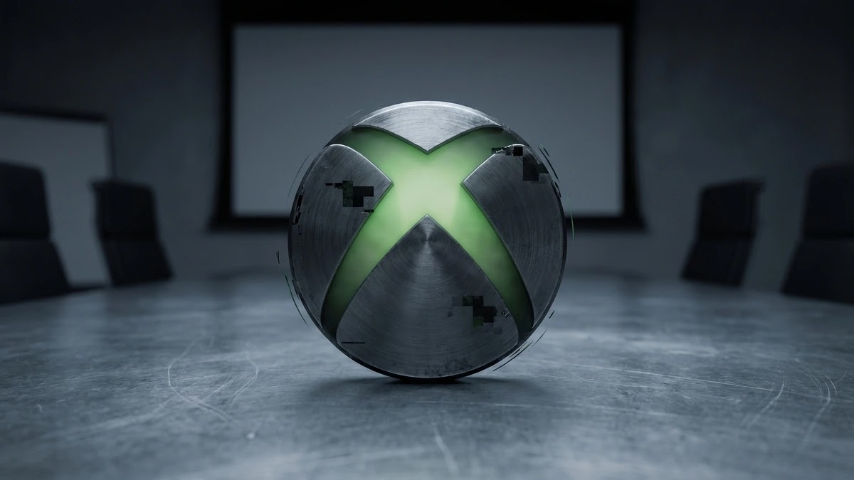 شعار Xbox ذو الإضاءة الخافتة يتلاشى تدريجياً في بيئة مظلمة تعبيراً عن قرار مايكروسوفت ببيع أو إغلاق استوديوهات الألعاب الكبرى