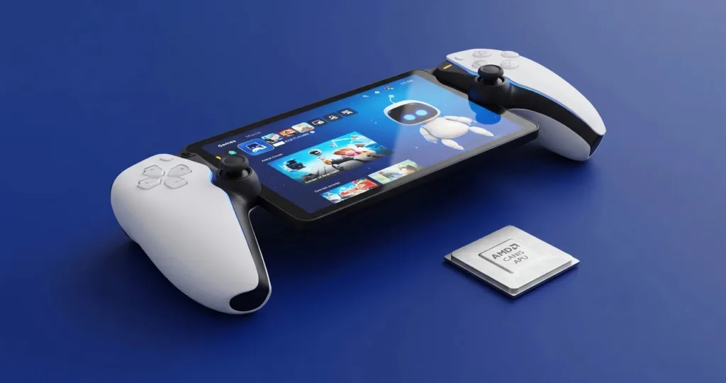 جهاز بلايستيشن 6 محمول بحجم مكبر بجانبه معالج فضي استناداً لتقرير Canis