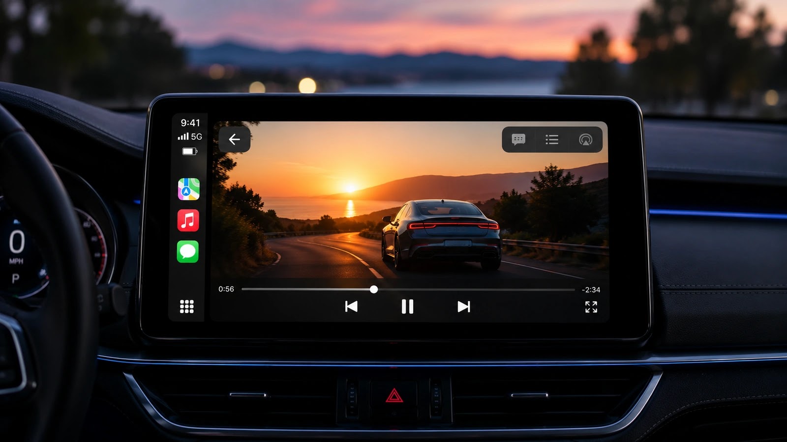 تشغيل الفيديو على شاشة CarPlay في iOS 27 تشغيل الفيديو على شاشة CarPlay أثناء توقف السيارة في iOS 27