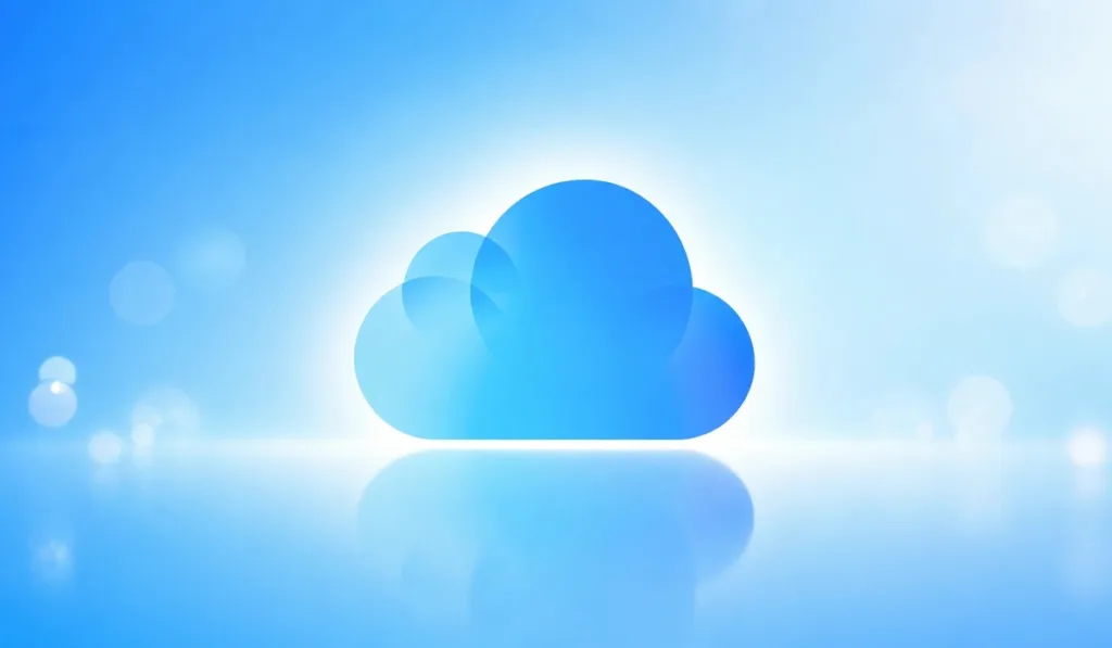 شعار iCloud+ على خلفية زرقاء احترافية يرمز إلى رفع أسعار الخدمة في عدة دول