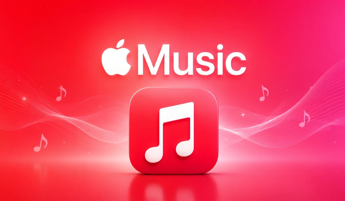 شعار Apple Music على خلفية حمراء بعد إعلان آبل رفع أسعار الاشتراكات