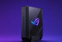 Asus ROG NUC 16 يصل بـ RTX 5070 Ti و32GB بسعر يتجاوز 3100 دولار 6 جهاز Asus ROG NUC 16 للألعاب بتصميم مدمج وشعار ROG بإضاءة RGB