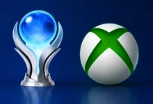 Xbox قد تحصل أخيرًا على مكافأة تشبه كأس PlayStation البلاتيني في 2026 4 شعار Xbox بجانب كأس إنجازات بتصميم مستقبلي باللونين الأخضر والبلاتيني