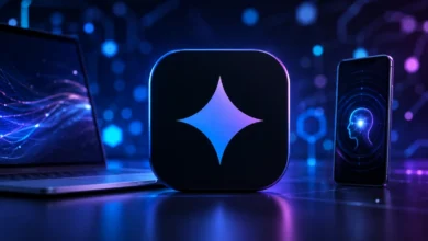 واجهة Google Gemini على شاشة حاسوب بتصميم عصري يرمز لخدمات الذكاء الاصطناعي من جوجل